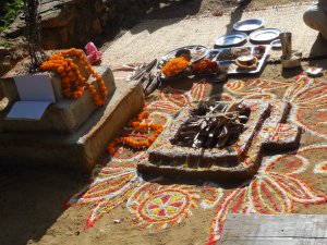 Fire puja preparation.